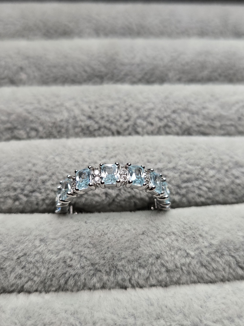 Size 8 Aquamarine Cubic Zirconia Rhodium Plated Bomb Party Ring